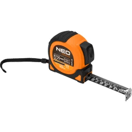   NEO TOOLS Mérőszalag, 10m/25mm, erősített rugós, acél, fekete szalag fehér nagyított skálával, mágneses, autostop+rögzítő 67-245