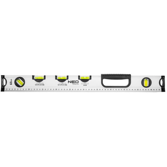 NEO TOOLS Vízmérték, alumínium, lejtésmérő, 5 libella, fogantyú, 60cm 71-122
