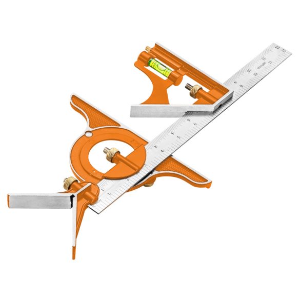 NEO TOOLS Profi szögmérő, derékszög és vonalzó, rozsdamentes-alu 30cm 72-120
