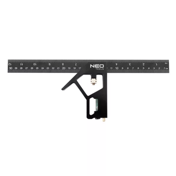NEO TOOLS Profi szögmérő, derékszög és vonalzó, festett-alu 30cm 72-127