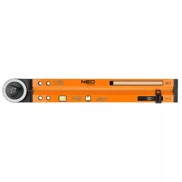 NEO TOOLS Szögmérő alumínium házas, vízmértékkel, jelölő ceruzával 72-225