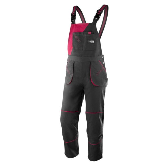 NEO TOOLS Női kantáros munkanadrág, 65% pamut, 35% polyester, 245 g/m2, L 80-240-L