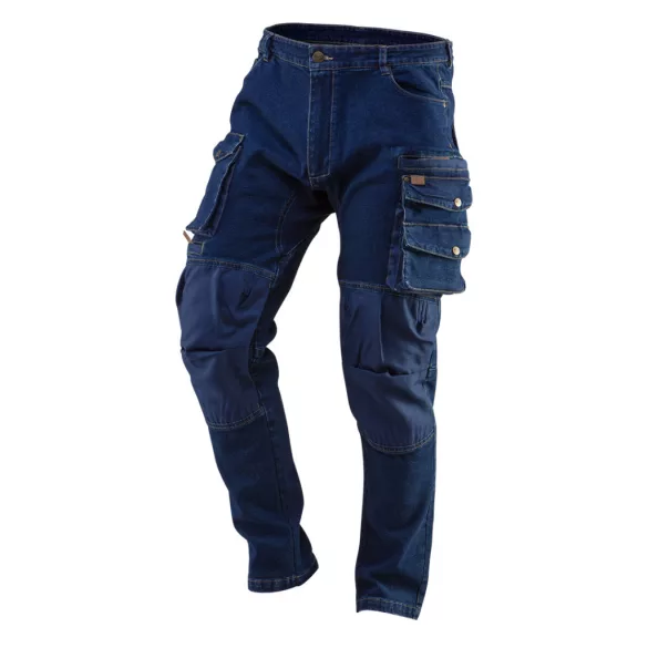 NEO TOOLS Farmer Munkásnadrág, DENIM, 98% pamut, térdvédő betét zsebbel, gombos oldalzsebekkel, 255 g/m2, XXL 81-228-XXL