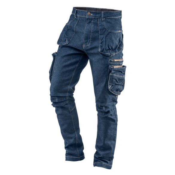 NEO TOOLS Farmer Munkásnadrág, DENIM, cipzáros oldalzsebekkel, 98% pamut, 410 g/m2, XXXL 81-229-XXXL