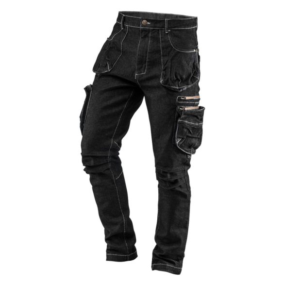 NEO TOOLS Farmer Munkásnadrág, DENIM, fekete, cipzáros oldalzsebekkel, 98% pamut, 410 g/m2, M 81-233-M
