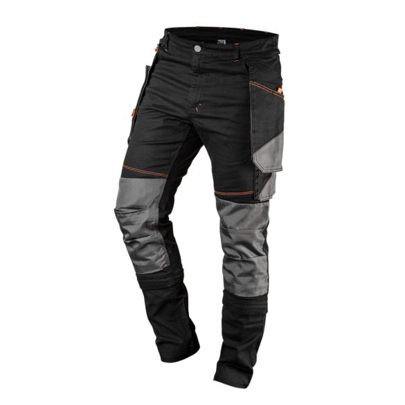 NEO TOOLS Karcsúsított(slim fit), Munkásnadrág, HD, 60% pamut, 37% polyester, 285 g/m2, lecsatolható szerszámzsebek, XS 81-239-XS