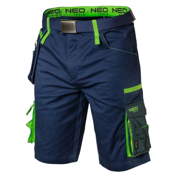 NEO TOOLS Rövid munkásnadrág, övvel, PREMIUM, 62% pamut, 35% polyester, 3% elastane, XS 81-276-XS