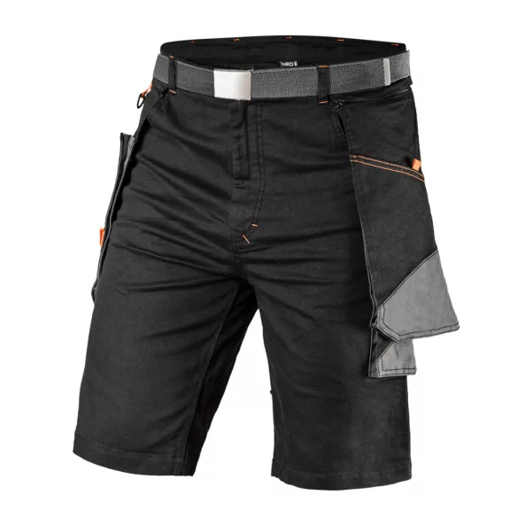 NEO TOOLS Karcsúsított(slim fit) Rövid munkásnadrág, 60% pamut, 37% polyester, 3% elastane, 285 g/m2, övvel, M 81-278-M