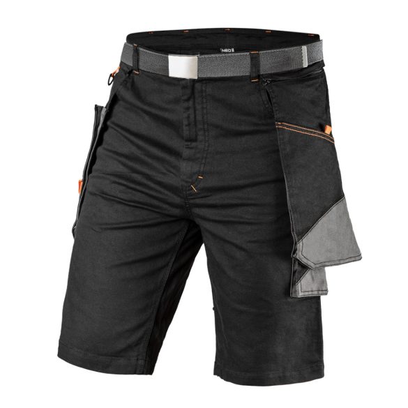 NEO TOOLS Karcsúsított(slim fit) Rövid munkásnadrág, 60% pamut, 37% polyester, 3% elastane, 285 g/m2, övvel, XXXL 81-278-XXXL