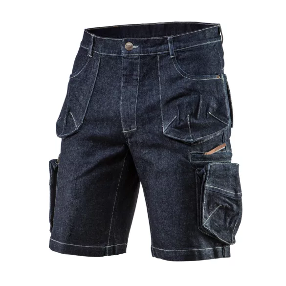NEO TOOLS Farmer Rövid munkásnadrág, DENIM, cipzáros oldalzsebekkel, 98% pamut, 410g/m2, S 81-279-S