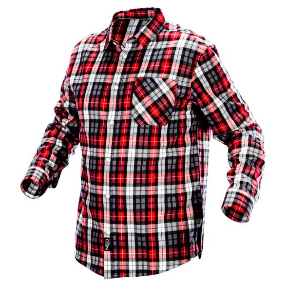 NEO TOOLS Flanel munkaing, piros-fekete-fehér, 100% pamut, S 81-540-S