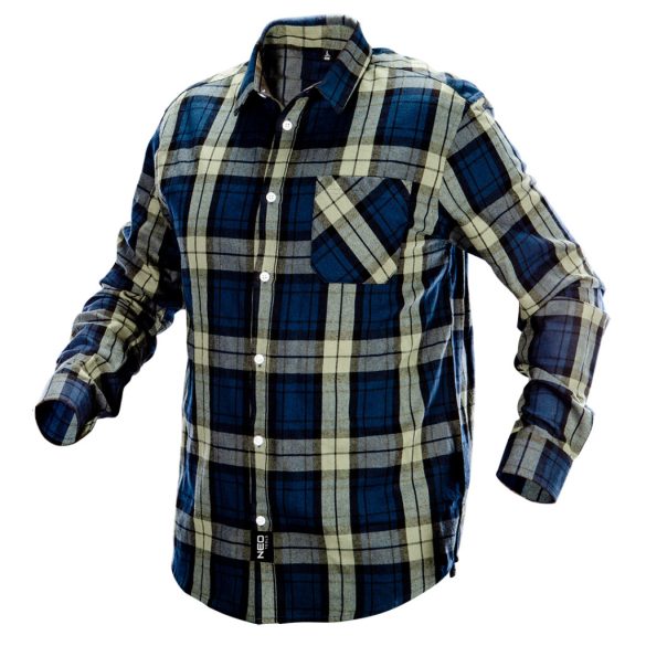 NEO TOOLS Flanel munkaing, kék-oliva-fekete, 100% pamut, XXL 81-541-XXL