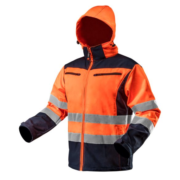 NEO TOOLS Láthatósági Softshell Munkavédelmi kabát, kapucnival, narancssárga, M 81-701-M
