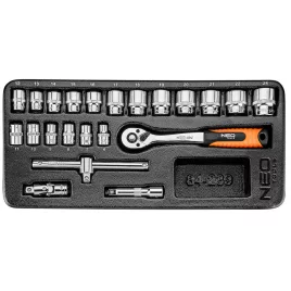   NEO TOOLS Dugókulcskészlet 3/8", 22db, 6-24mm, műhelykocsitálcával 25 év garanciával 84-239