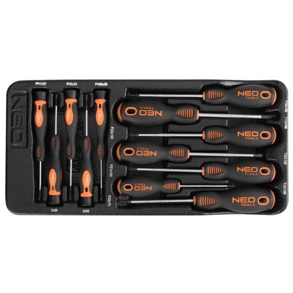 NEO TOOLS Műszerész, Precíziós Csavarhúzó készlet, PZ, TORX, 12db, műhelykocsitálcával 25 év garanciával 84-247