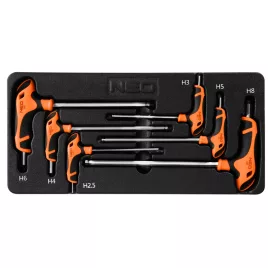   NEO TOOLS IMBUSZKULCS KÉSZLET „T” MARKOLATTAL 6db, MŰHELYKOCSITÁLCÁVAL 84-254