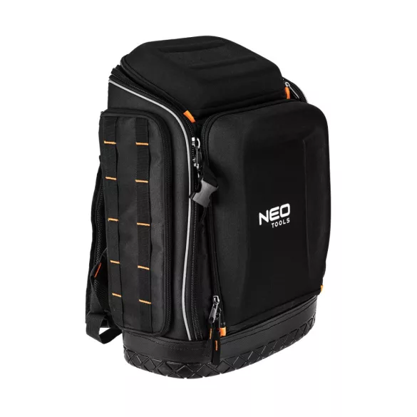 NEO TOOLS Szerszámos hátizsák, fekete, 20l, erősített 600D poliészter, kívül 7 zseb, belül 19 zseb 84-329