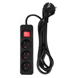   NEO TOOLS Hálózati elosztó, kapcsolós, 3 aljzat, 1,5m/ 3x1,5mm2 kábel, fekete 90-182