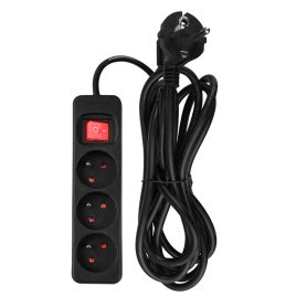   NEO TOOLS Hálózati elosztó, kapcsolós, 3 aljzat, 3m/ 3x1,5mm2 kábel, fekete 90-183