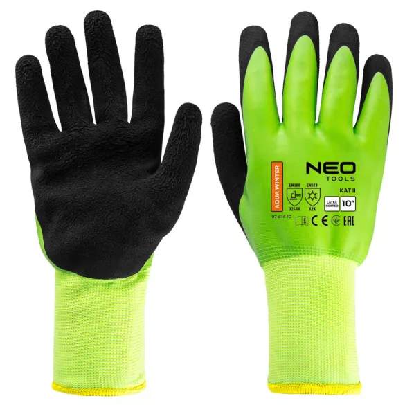 NEO TOOLS Munkakesztyű, AquaWinter, hőszigetelt, vízálló, dupla latex bevonatú poliészter, 10 97-614-10