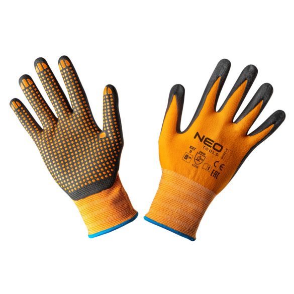 NEO TOOLS Munkakesztyű, nylon, csúszásgátló pöttyökkel, 4131X, 8" 97-621-8