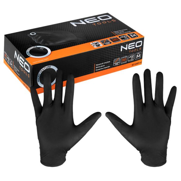 NEO TOOLS Munkakesztyű, perforált nitril, fekete, 100db, M 97-691-M