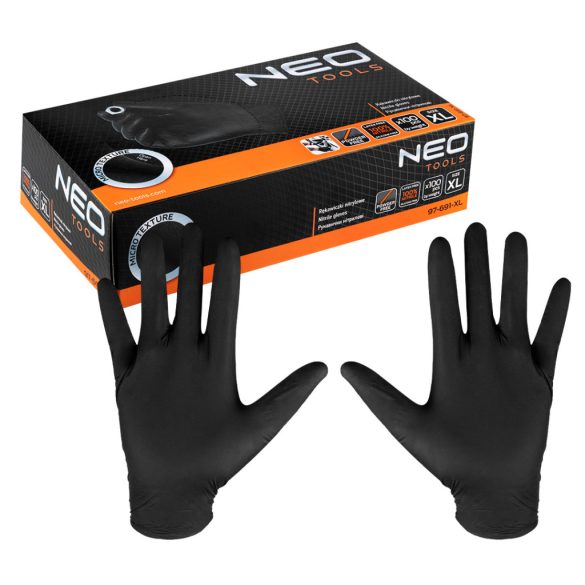 NEO TOOLS Munkakesztyű, perforált nitril, fekete, 100db, XL 97-691-XL