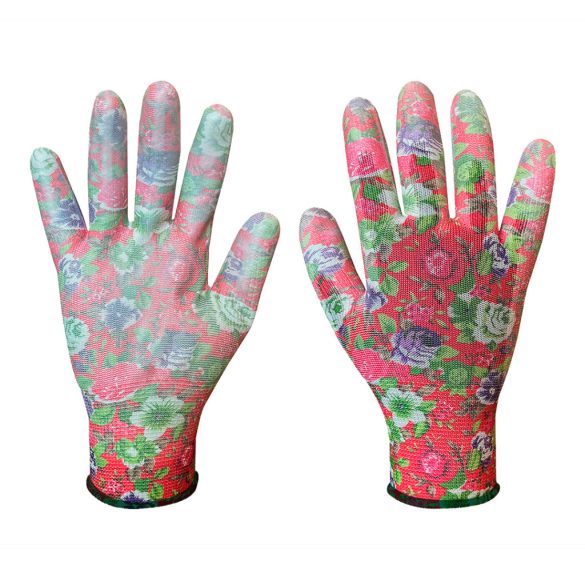 VERTO Kertész kesztyű, PU bevonat, rózsamintás, 4131X, 9" 97H145