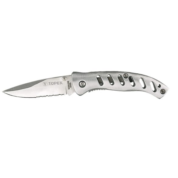 TOPEX Kés, összecsukható kés retesszel, 8cm penge, teljes 185mm 98Z105