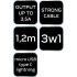 NEO TOOLS USB töltőkábel, 3az 1ben, 1.2m, USB-A bemenet, USB-C, Lightning, Micro USB kimenetek GD038