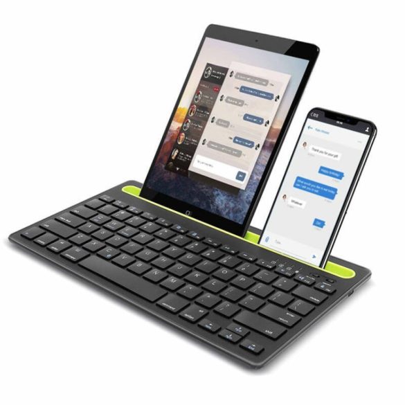Univerzális kétcsatornás bluetooth billentyűzet telefon- és tablettartóval