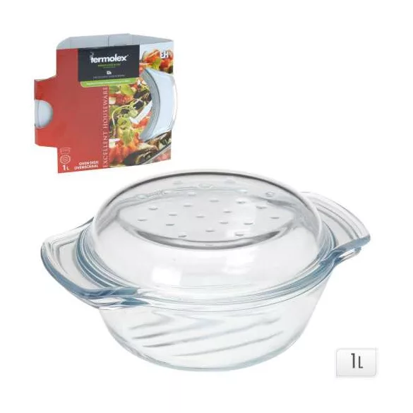 Hőálló sütőtál üveg fedővel 1l