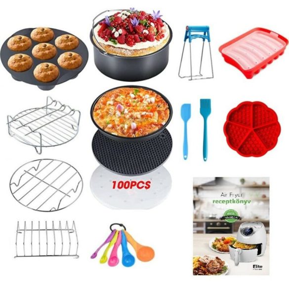15 részes Air Fryer, olaj nélküli forrólevegős fritőz kiegészítő és tartozék szett receptkönyvvel - 18 cm-es