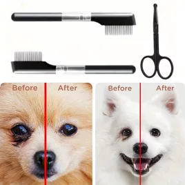   Kisállat ápolási készlet: Könnyfolt eltávolító fésű és Szőrvágó olló