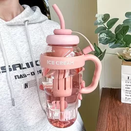   Nagy kapacitású 1200 ml-es műanyag sport vizespalack fogantyúval és szívószállal