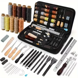   59 részes professzionális bőr kézműves szerszámkészlet - Fém bőrmegmunkáló kellékek varróhoronnyal