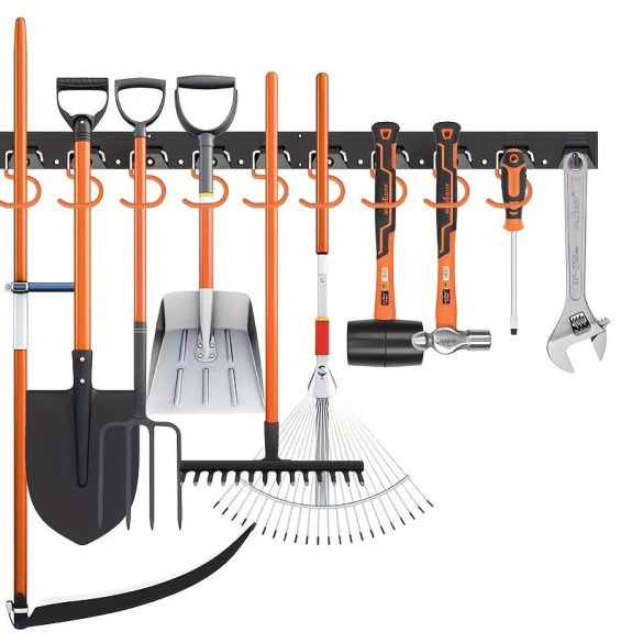 4db Fém kerti szerszám-rendező, állítható garázsfali rendszerező és tároló