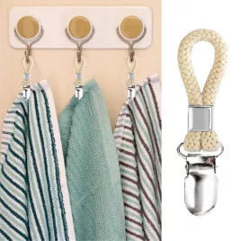   3db rozsdamentes fém fürdőszobai törölközőcsipesz húzóval