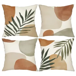   4 darabos bohém modern geometriai és növényi mintás díszpárnahuzat