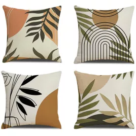 4db Levél és Geometrikus Mintás Díszpárna huzat