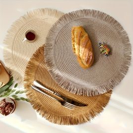   3 darabos készlet kerek fonott papír asztali alátét különböző színekben