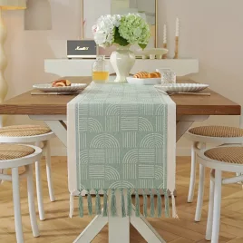   Modern Norvég stílusú Kockás Asztalfutó Kézzel Szőtt Bojtakkal