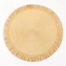   4db Elegáns Kerek PP Papír Tányéralátétek Bojt Részlettel