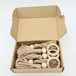   12db Fa Szalvétagyűrű Bojttal, Természetes Gyöngyös Asztaldísz Étkezéshez és Esküvőhöz