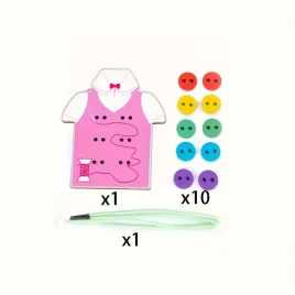 12 darabos Fa Ruha és Cipő Gomb Fűző Készlet