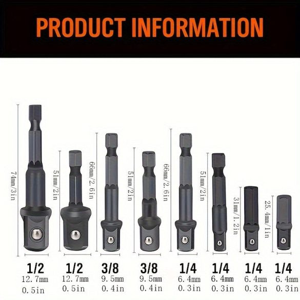 8 darabos ütésálló fúrószár adapter készlet