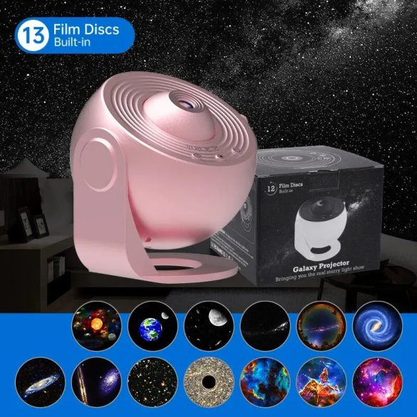 Galaxy projektor éjszakai fény - 13 cserélhető filmes koronggal