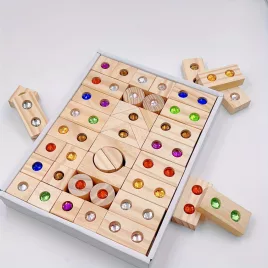   Drágakő építőelemek, fa építő geometriai alakú játék