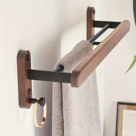Fúrás nélküli diófa fürdőszobai törölközőtartó
