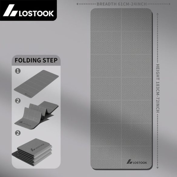 Elveszett Foldable Jóga Szőnyeg, TPE Anyag, Csúszásmentes, Vízálló, Könnyű, Egyszínű, Szürke/Lila/Kék, Jógához, Pilateshez, Fitnesz Edzéshez szürke